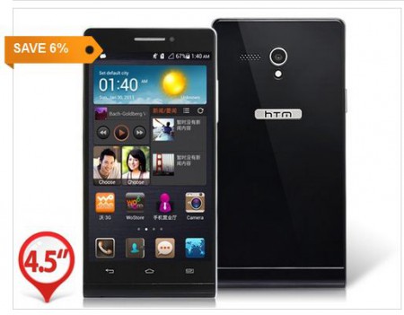 HTM A6 P6 4,5 "táctil capacitiva 854x480 Android 4.2 Dual Core 1.3GHz MTK6572W 512 MB de RAM y 4 GB de ROM 3G Smartphone con GPS, Wi-Fi, Bluetooth, cámara dual (Negro) SKU: MH0908B