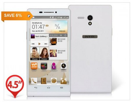 HTM A6 P6 4,5 "táctil capacitiva 854x480 Android 4.2 Dual Core 1.3GHz MTK6572W 512 MB de RAM y 4 GB de ROM 3G Smartphone con GPS, Wi-Fi, Bluetooth, cámara dual (blanca) SKU: MH0908W